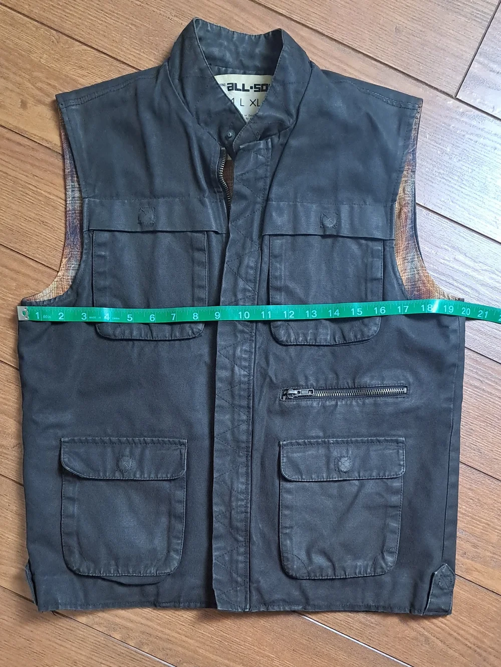 ALL-SON Urban Outfitters Waxed Canvas Utility Cargo Field Vest Lined Flannel S